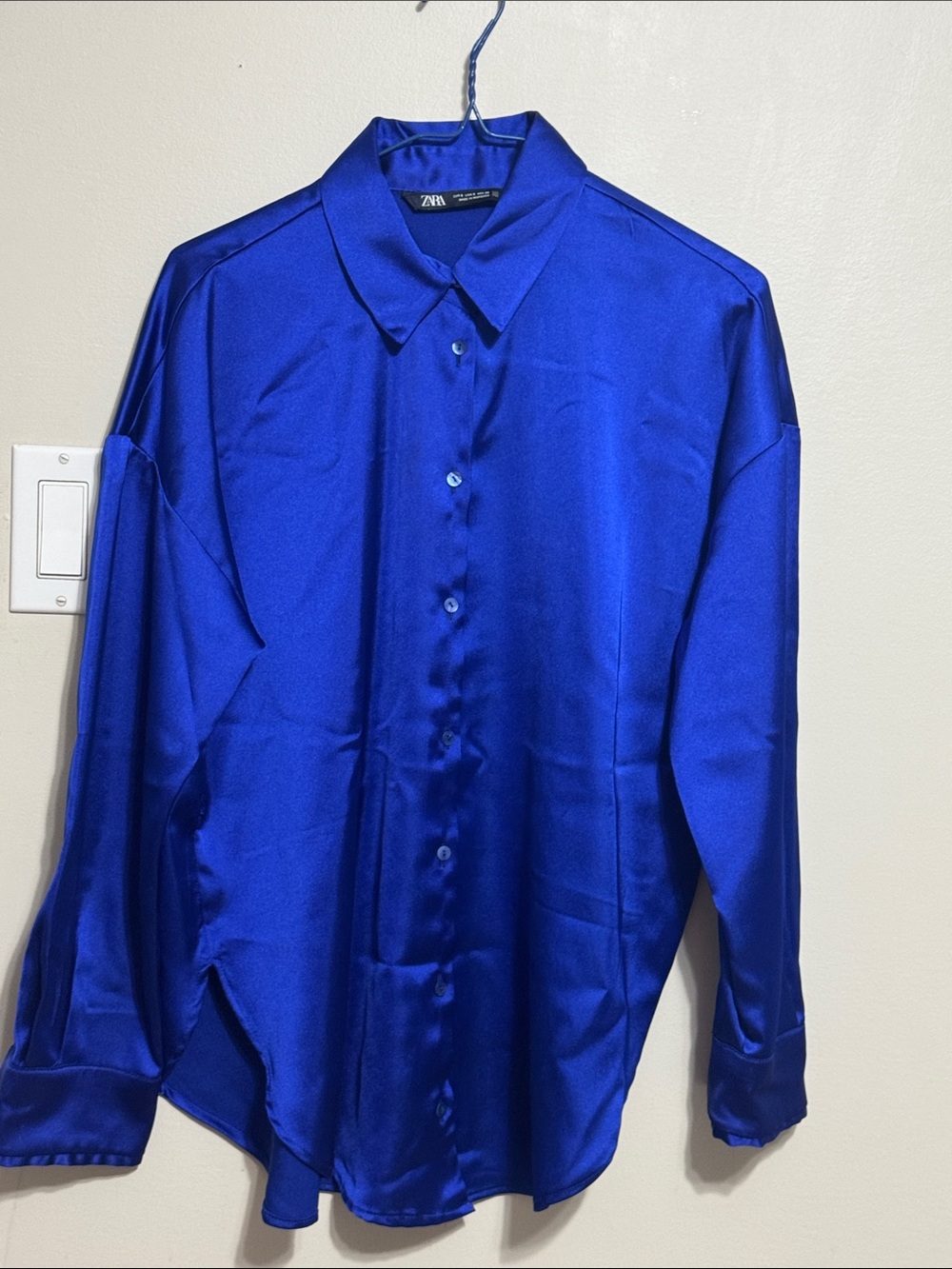 Zara women Satin Button-Up Shirt in Cobalt Blue